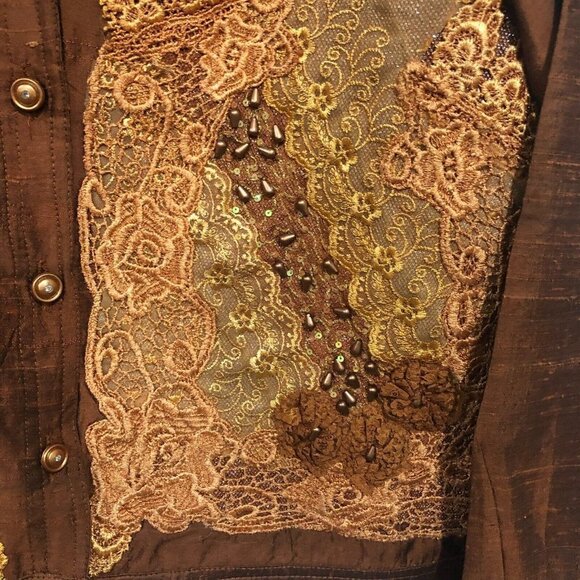 Daniel K New York Womens Embroidered Applique Silk Jacket Medium Rust - Picture 6 of 9